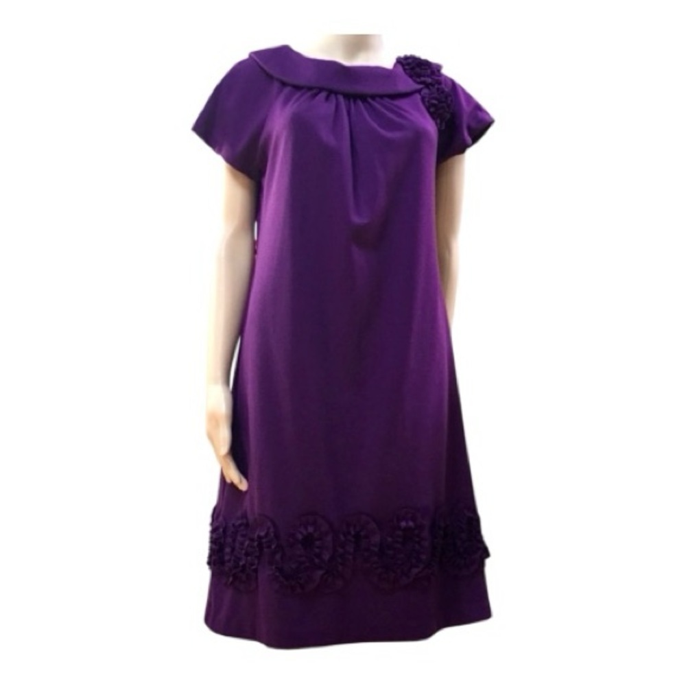 R&M Richard’s Deep Purple Short-Sleeve A-Line Dress with Rosettes Adorned SZ 8